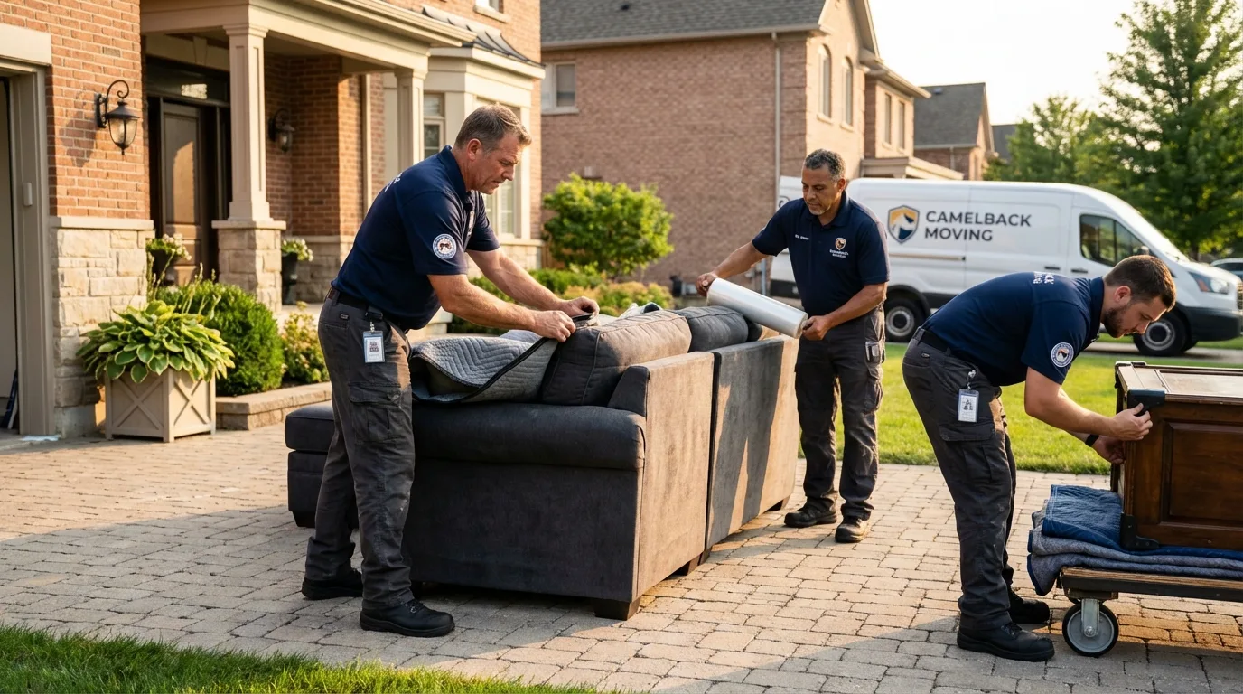 Large estate moving crew wrapping furniture in Hartsdale, NY