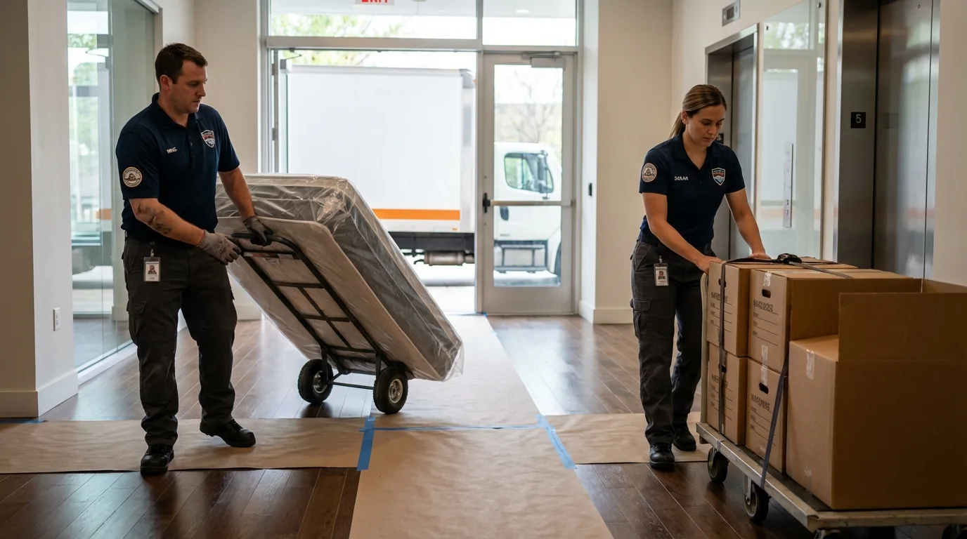 Professional apartment movers loading elevator in Hartsdale, NY