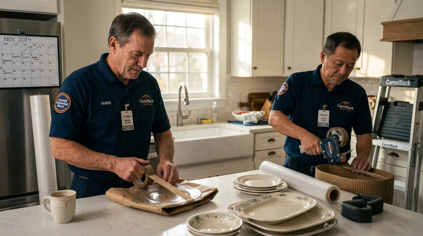 Professional crew packing kitchen dishware in Hartsdale, NY
